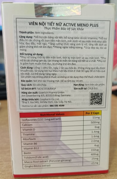 Viên nội tiết nữ Active meno plus (Hộp 4 vỉ x 15 viên) - Germany (Cospharm) 2