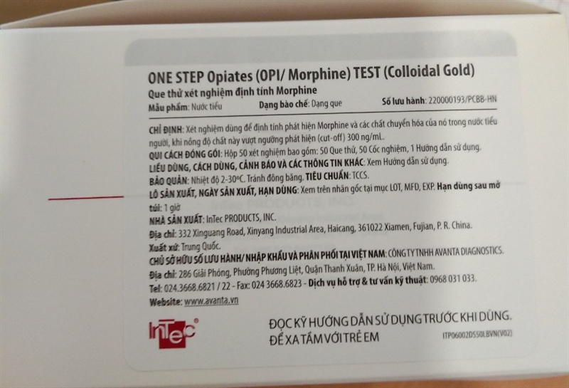 Que thử xét nghiệm định tính Morphine (ONE STEP Opiates (OPI/Morphine) TEST (Colloidal Gold)) - Intec/TQ