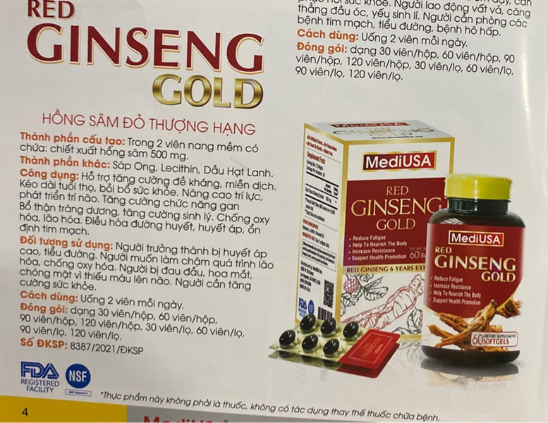 Red Ginseng Gold (Thuốc bổ hồng sâm) (Hộp 5 vỉ x 6 viên) - Mỹ