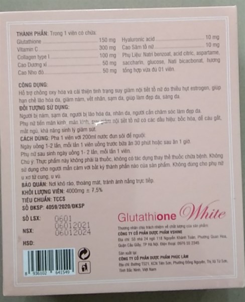 Glutathione white 150mg (Hỗ trợ chống oxy hóa) (H*2tub*10viên sủi) - Vshine 2