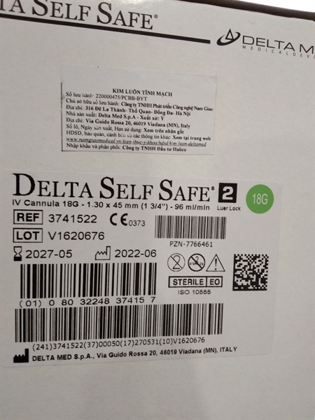 Delta Selfsafe Fep 2 (Kim luồn tĩnh mạch an toàn có cửa có cánh 18G) (Hộp 50 cái) - Delta/Italy