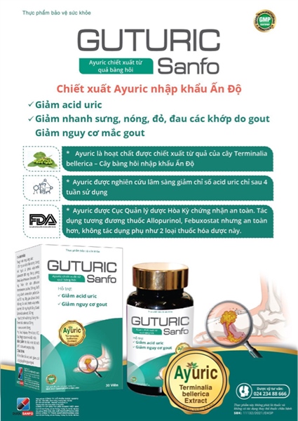 Guturic sanfo (Giảm acid uric + giảm nguy cơ gout) (Lọ 30 viên) - Sanfo