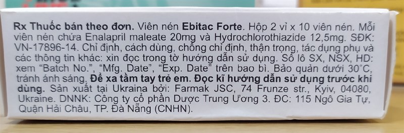 Ebitac forte 20mg/12,5mg (Tăng huyết áp) (H*2vỉ*10viên) - Ukraina 2