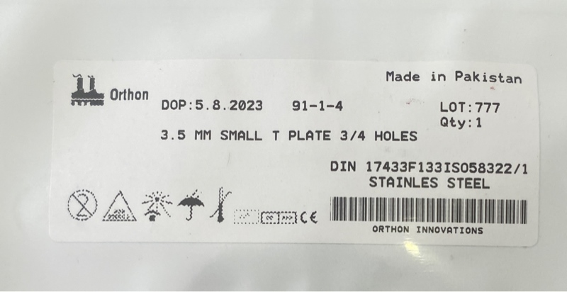 Nẹp chữ T nhỏ (3 lỗ đầu) vít 3,5mm, 4 lỗ thân - Pakistan 2