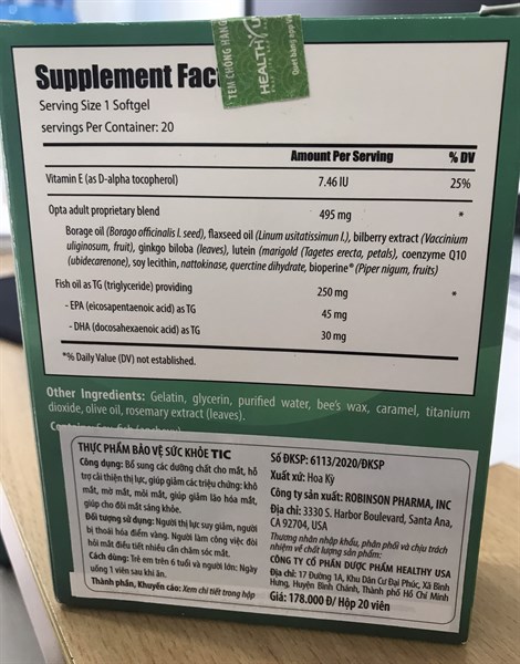 TIC (Bổ mắt, mắt sáng khỏe) (H*2vỉ*10viên) - Healthy USA 2