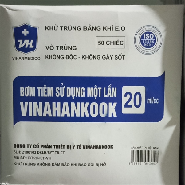 Bơm tiêm 20ml Vinahancook Bơm tiêm sử dụng một lần (Hộp 50 cái)