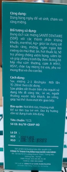 Nước súc miệng Sante Dentaire - SDR Ag+ 250ml - Hải Minh 2