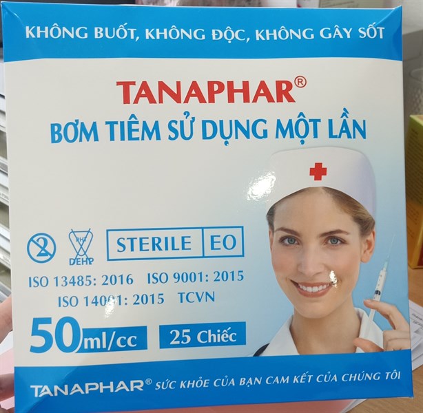 Bơm tiêm 50ml/cc Tanaphar Bơm tiêm sử dụng 1 lần (K*16H*25cái)