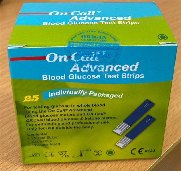 Test thử đường huyết Oncall advanced (Hộp 25 que) - China