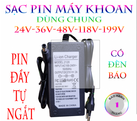 Sạc Pin máy khoan 21V 2A dùng cho pin 18V 20V 21V có đèn báo - 1th