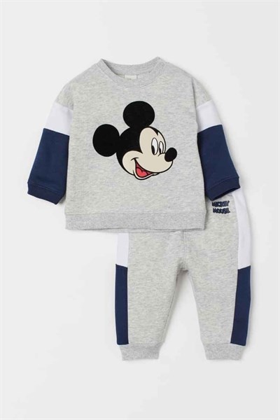 Quần Áo HM - Bộ nỉ mickey bé trai màu ghi
