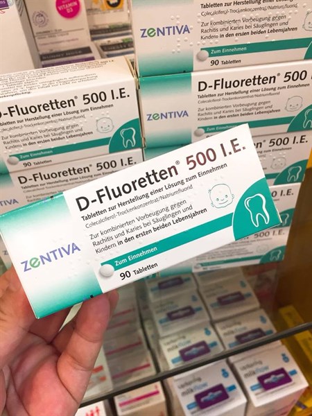 D-Fluoreten Đức 500IE - cho bé dưới 2 tuổi - 90 viên