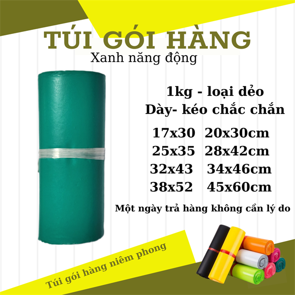 TÚI GÓI HÀNG NIÊM PHONG XANH SIZE 28X42