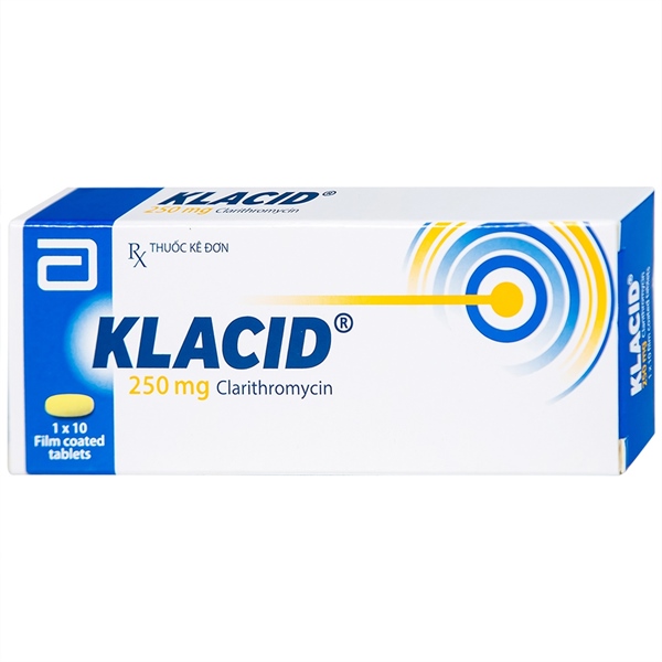 Klacid 250mg - Clarithromycin (Hộp 1 vỉ x 10 viên).Abbott (Ý)