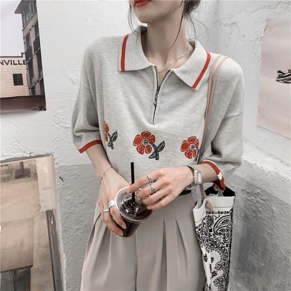 POLO TAY LỠ HOA XÁM