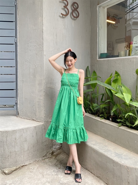 SHIRRED COTTON CAMI DRESS