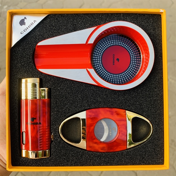 Sét bật lửa gạt tàn xì gà cohiba chính hãng kiêm đồ cắt bằng thép không rỉ cực bén